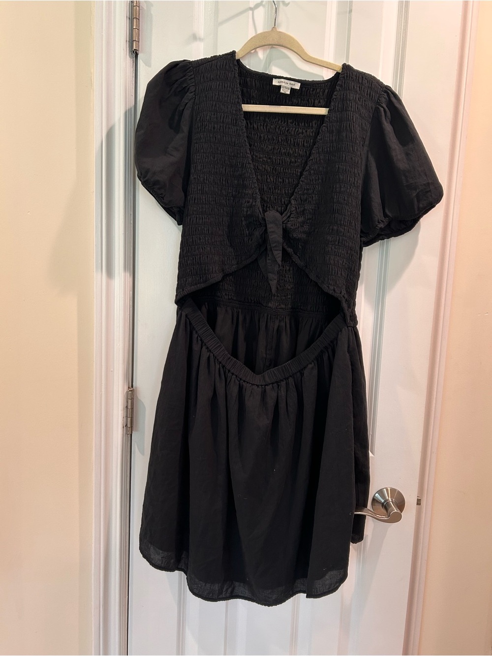 American Eagle Black Smocked Cutout Puff Sleeve Mini Dress XXL - Picture 2 of 6